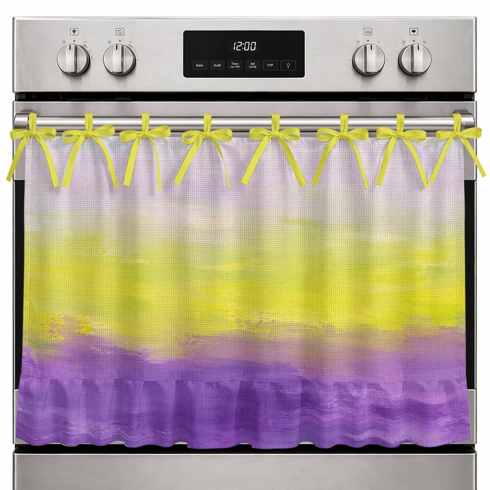 Farmhouse Oven Skirt Curtain Yellow Purple Sunset Oven Curtain Tie Top Boho Gradient Cloud Vintage Romantic Sky Stove Skirt Curtains with Ties&Ruffle Trim Dishwasher Skirts Curtains 27 x20
