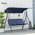thumbnail image 2 of Chaise Balançoire de Patio à 3 Places, Balançoire Berçante de Porche Extérieure avec Auvent Réglable, Coussin Amovible et Cadre en Acier Résistant aux Intempéries, pour Jardin, au Bord de la Piscine, Bleu Foncé, 2 of 9