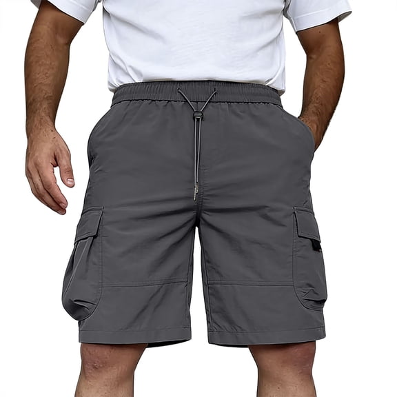 Men's Solid Casual Athletic Shorts Elastic Waist Drawstring Casual Athletic Shorts Zipper Side Pockets 5 Inch Inseam Lightweight Summer Workout Shorts Dark Gray XXL