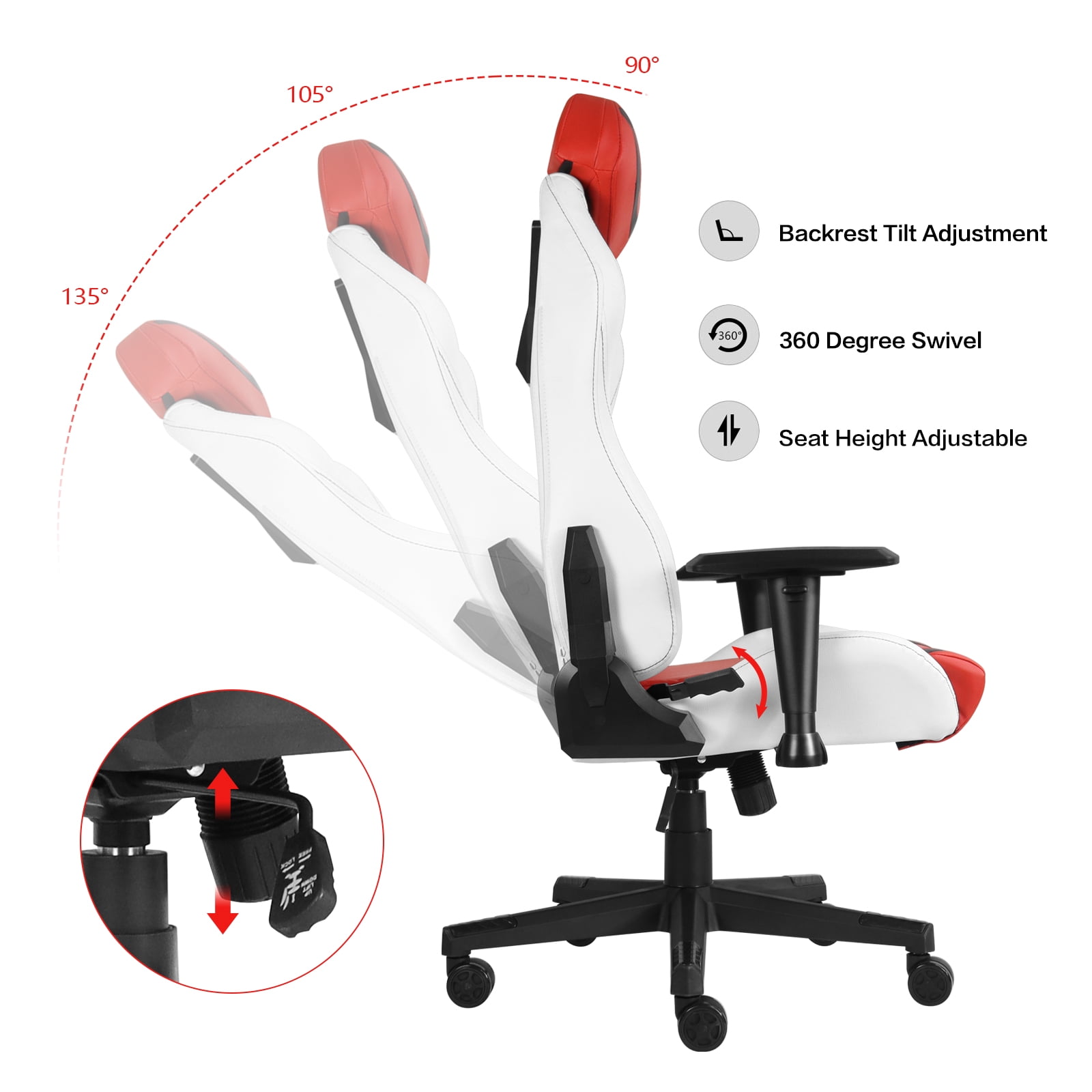 Ergonomic Gaming Chairs for Adults with High-Density Memory Foam | Swivel Comfortable Office Chair, Big and Tall Video Game Chair, High Back Computer Chair for Home, Office, Red White