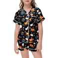 thumbnail image 4 of Weebloom Cute Halloween Pajamas For Toddler Girl Silk Satin Cute Graphic Short Sleeve Button Up Shirts And Shorts Summer Fall 2 Piece Set Pjs Jammies, 4 of 5