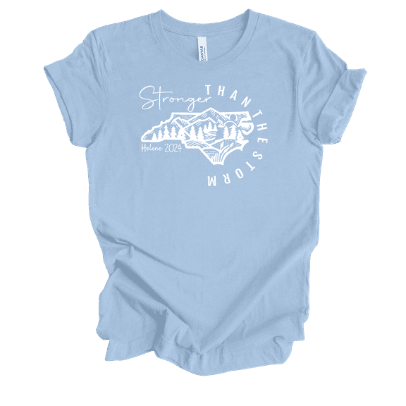 Trenz Shirt Company Ladies Hurricane Helene Mountains Stronger Than The Storm Short Sleeve T-Shirt-Baby Blue-Small