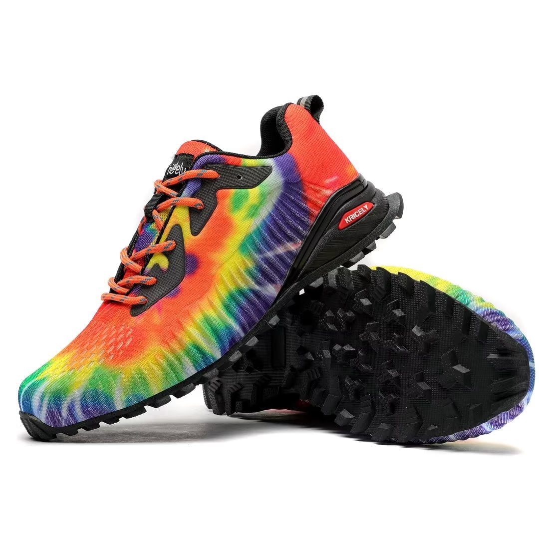 Kricely Men's Trail Running Shoes Fashion Hiking Sneakers for Men Camo Tennis Cross Training Shoe Mens Casual Outdoor Walking Footwear Rainbow Size 9