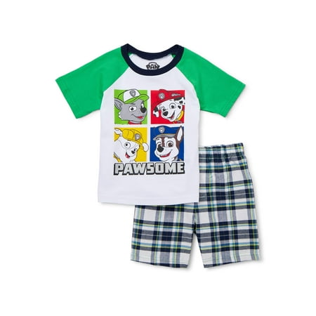 

Paw Patrol Baby Toddler Boy Raglan T-shirt & Plaid Shorts 2pc Outfit Set