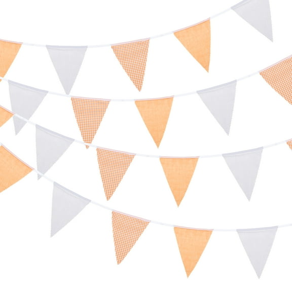 Uxcell Orange White Plaid Checkered Pennant Banner, 36 PCS Triangle Flags for Birthday Wedding Outdoor Decor