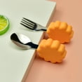 thumbnail image 1 of Tenedor cuchara de entrenamiento para aprender a comer para bebés hipopótamo, mango corto, vajilla de acero inoxidable, tenedor cuchara de silicona para alimentos complementarios para niños, 1 of 6