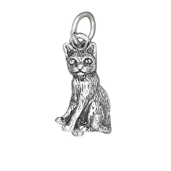 Sterling Silver 16" .8mm Box Chain 3D Sitting Kitty Cat Pendant Necklace
