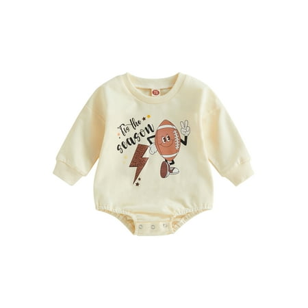 

JYYYBF 0-24 Months Newborn Baby Boys Girls Romper Rugby Letter Print Round Neck Long Sleeve Jumpsuits Brown 0-6 Months