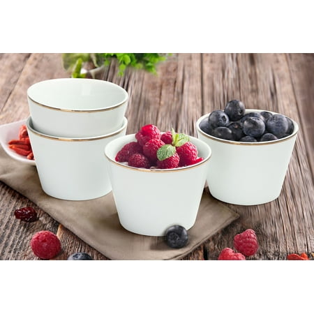 White Porcelain Bowl - Mainstays Rose Gold Trim Set of 4 White Porcelain Fruit Bowls, Walmart Exclusive