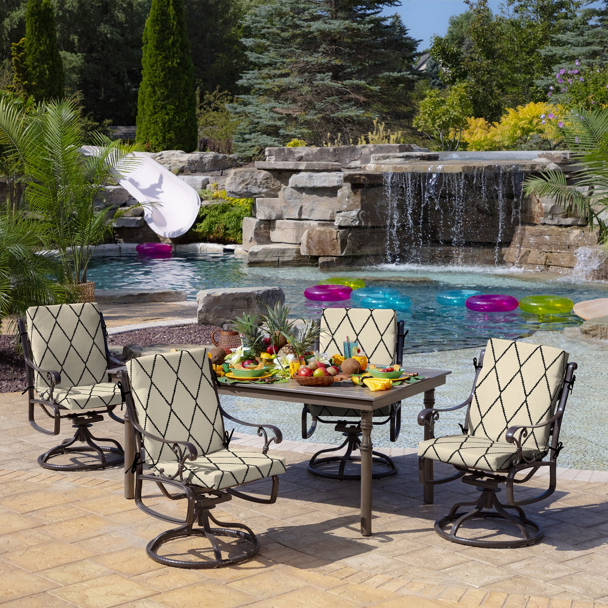ARDEN Outdoor Dining Chair Cushion, 2 Pack, 20 x 20, Rain-Proof, Fade Resistant, Tan Diamond Trellis