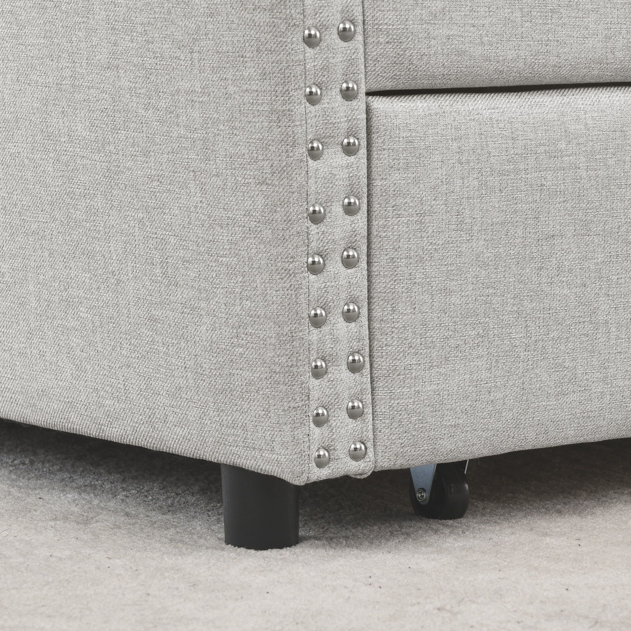 Noble House Queen Size Button Tufted Daybed, Linen Sofa Bed Frame with Storage Drawers and Nailhead Waved Arms, Beige