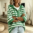 thumbnail image 6 of Yuaguia Women's Striped Hooded Sweatshirt, Button Front Knit Pullover Sweater, 3/4 Sleeve Casual Top, Lightweight Drawstring Clothes for Everyday Office Wear, Green S, 6 of 6