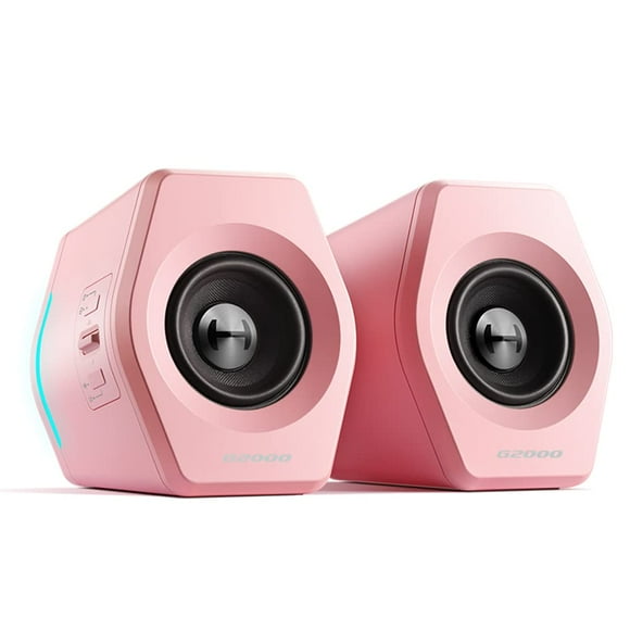 Altavoces Edifier G2000 de 32 W para PC, para juegos, PC de escritorio, portátil, Mac, altavoces de graves, Bluetooth, USB, entradas auxiliares de 3,5 mm, luces RGB, altavoces multimedia, color rosa