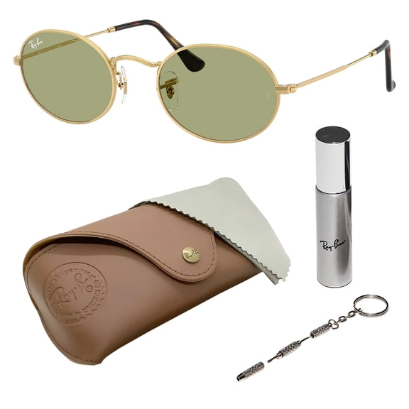 Ray-Ban RB3547 OVAL METAL SUMMER CAPSULE Oval Shaped Non-Polarized Sunglasses for Men & Women - Includes Official RAYBAN Eyewear Kit - Ideal Formal & Casual Wear Sunglasses - Bottle Green Lens