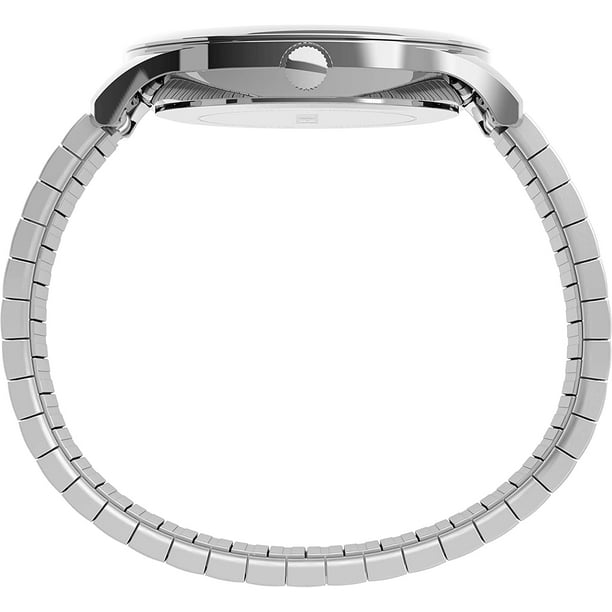 Reloj fácil lector de 40 mm Timex hombre moderno silver-tone caso blanco dial con banda de expansión