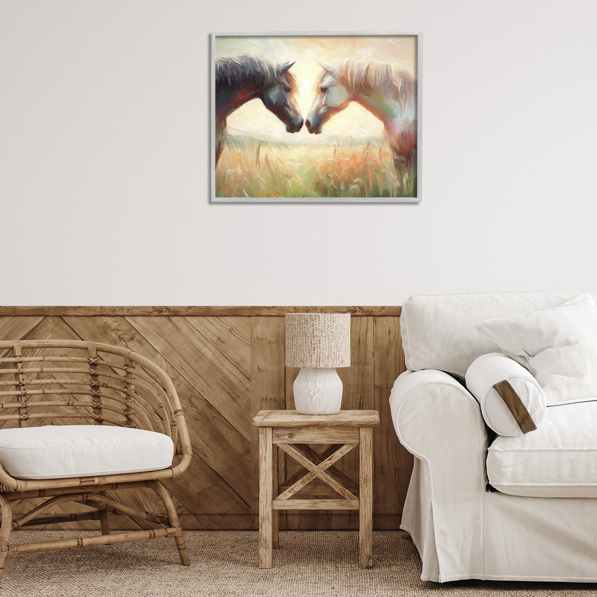 Stupell Industries Sunlit Horse Pair Animals & Insects Painting Gray Framed Art Print Wall Art, 30 x 24