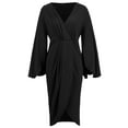 thumbnail image 6 of Efsteb Women's wear to Work Dresses Business Ruched Pencil Dress V Neck Slit Midi Dresses Ruffle Slit Slong Sleeve Dress (Black,XXL), 6 of 6