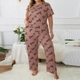 thumbnail image 5 of 2 Piece Plus Size Women's Heart Print Pajama Set Crewneck Short Sleeve Top & Straight Leg Pants Fall Casual Sleep Night Loungewear, 5 of 6