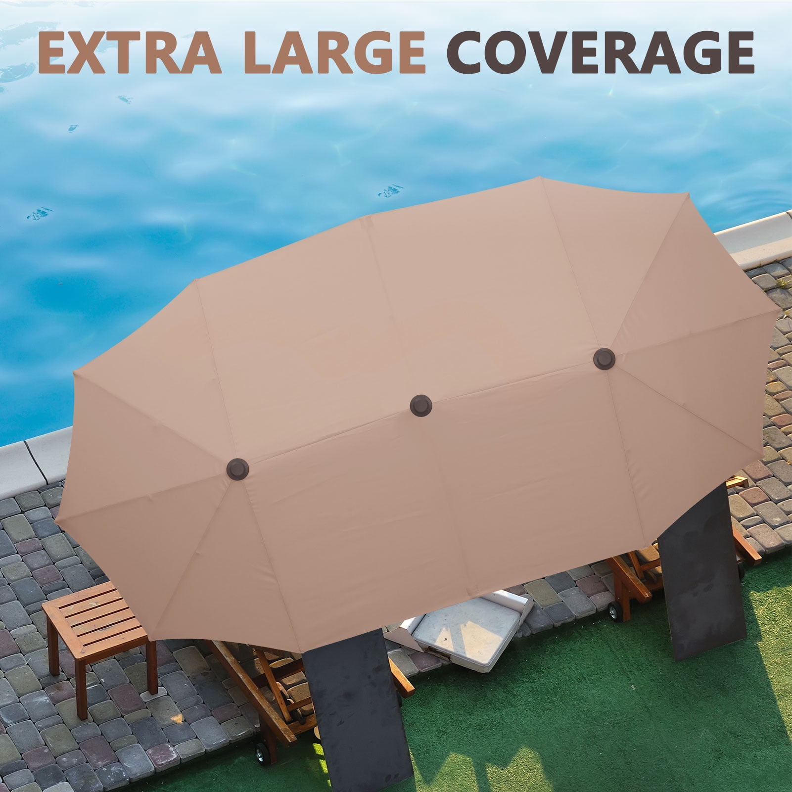 Ainfox 13ft Large Patio Umbrella,Outdoor Double-Sided Rectangle Market Heavy Duty Umbrellas without Base, Khaki