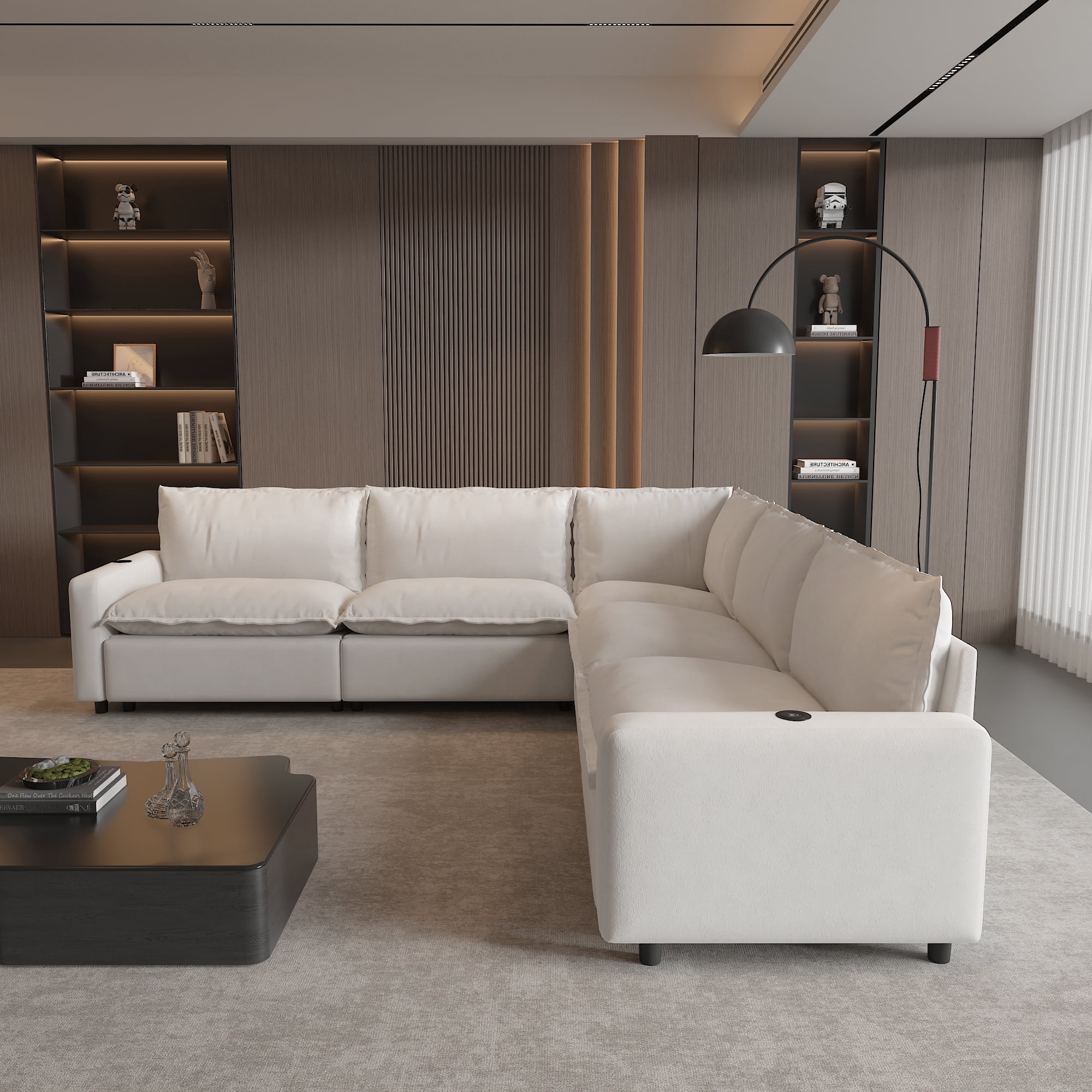 Power Recliner Sofa Couch Set, L Shape Electric Recliner Sectional Couch with Heating, USB Ports for Families and Friends, Modern Electric Recliner Sofa for Living Room Home Theater, Beige