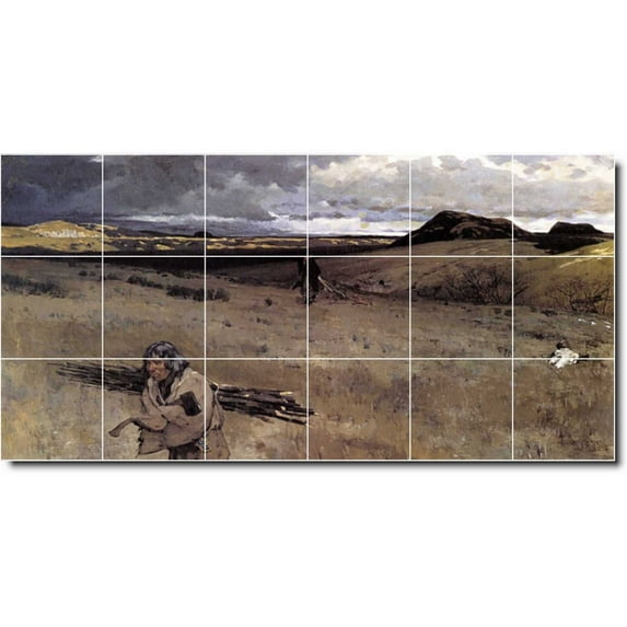 Ceramic Tile Mural-Henry Farny Indians Custom Tile Mural 1. 36" w x 18" h using (18) 6 x 6 ceramic tiles