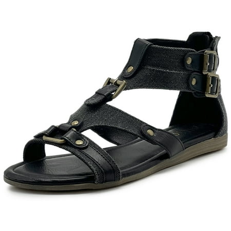 

Ollio Women s Flat Shoes Gladiator Strappy Buckle Ankle Strap Back Zipper Sandals ZM1996