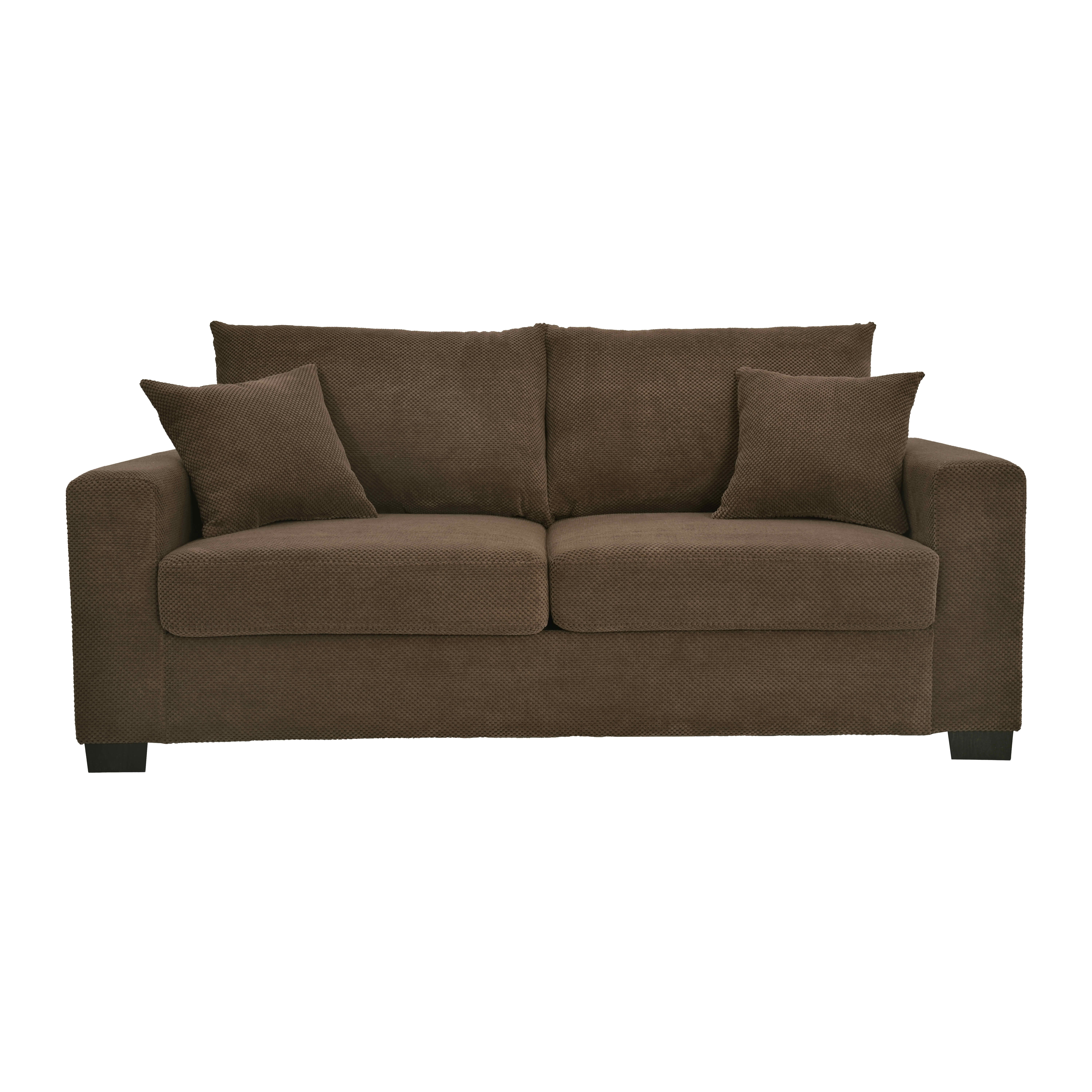 MAYEERTY 69 Inch 2‑Seater Upholstered Sofa, Textured Fabric Couch with 2 Throw Pillows and Plastic Legs for Apartment, Living Room, Home Office