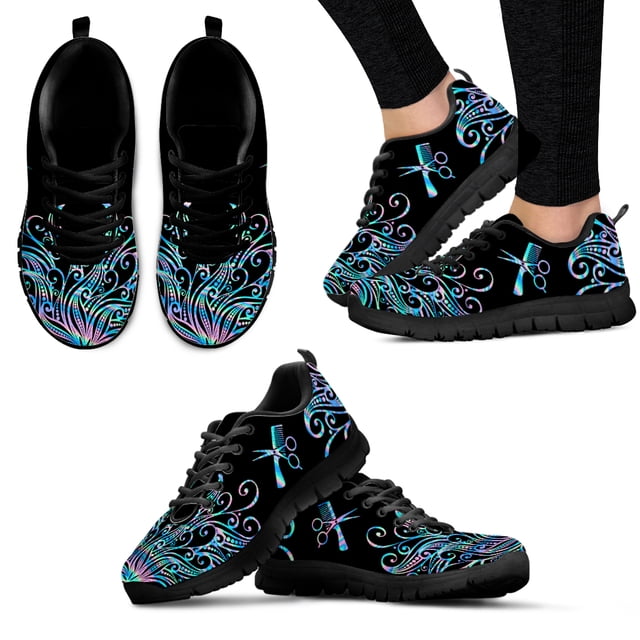 Zapatillas de deporte informales con plataforma negra y estampado de equipo de peluquería ombré en colores de moda, ligeras y para exteriores.