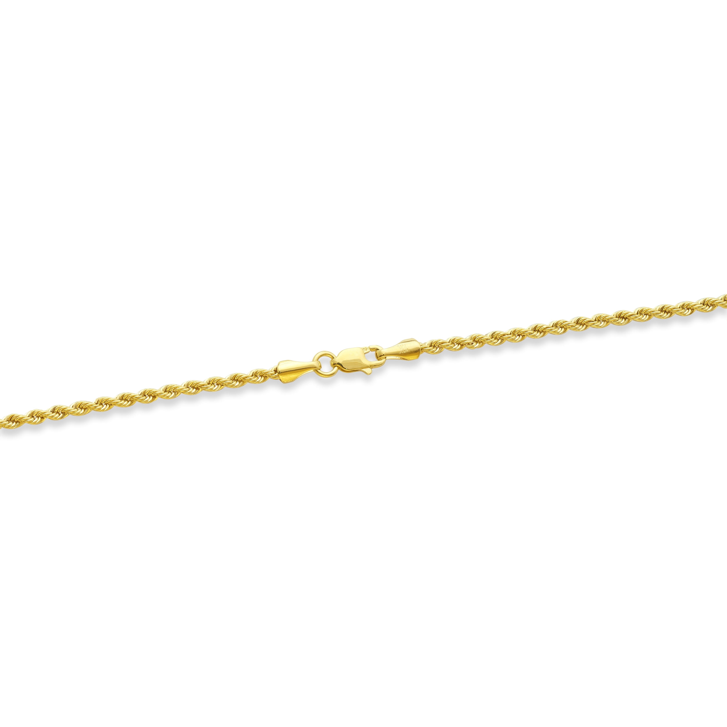 LoveBling 10k Yellow Gold 2mm Diamond Cut Rope Chain Anklet with Lobster Lock (10")