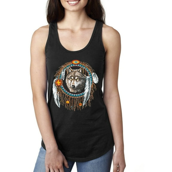 Wolf in Dream Catcher Animal Lover Ladies Racerback Tank Top