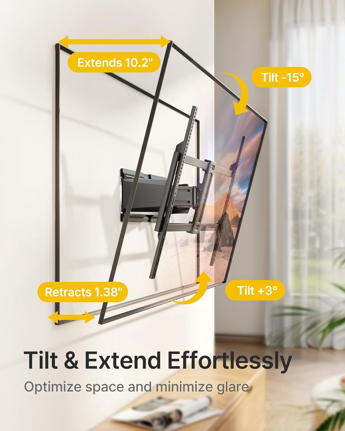 monTEK Full Motion TV Wall Mount for 50–100" TVs – Ultra Slim 1.37" Low Profile, Swivel Tilt & Extension Bracket with Dual Arms – Heavy Duty Holds Up to 185 lb, Max VESA 800x600