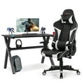 thumbnail image 1 of Goplus X-Shaped Gaming Desk & Racing Style Massage Chair Set Home Office Black+White, 1 of 10