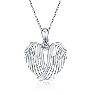 Flyonce Angel Wing Heart Necklace For Women - Crystal Birthstone Pendant, Adjustable Chain, Gift For Mom