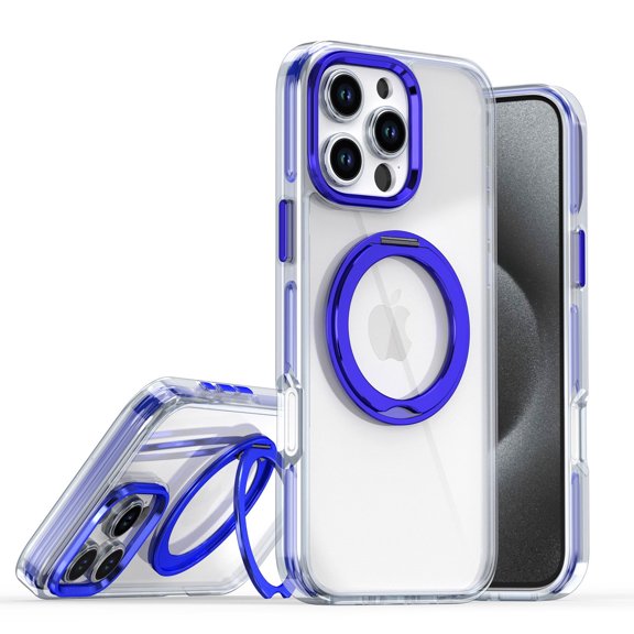 Allytechgroup Compatible with iPhone 16 Plus Case, [1X Screen Protector] Built-in 360°Rotate Ring Stand, Military-Grade Protective Case For iPhone 16 Plus, Blue