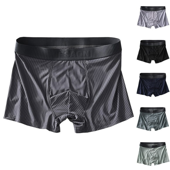 Jinhomg Loose Fit Boxer Briefs for Men Plus Size Comfy Mid Waist Underwear Lightweight Comfy Striped Print Boxers Casual Daily Wear Sales Today Clearance Black XXL