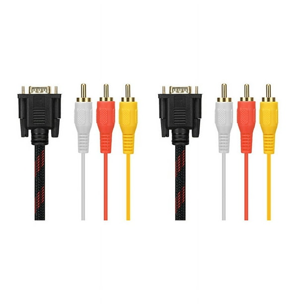 2X Cable Adaptador, Cable RCA Cable de Audio RCA Cable VGA A AV Cable de Audio AV de 15 A 3 RCA Adaptador para HDTV PC DVD, 5 Pies / 1,5M