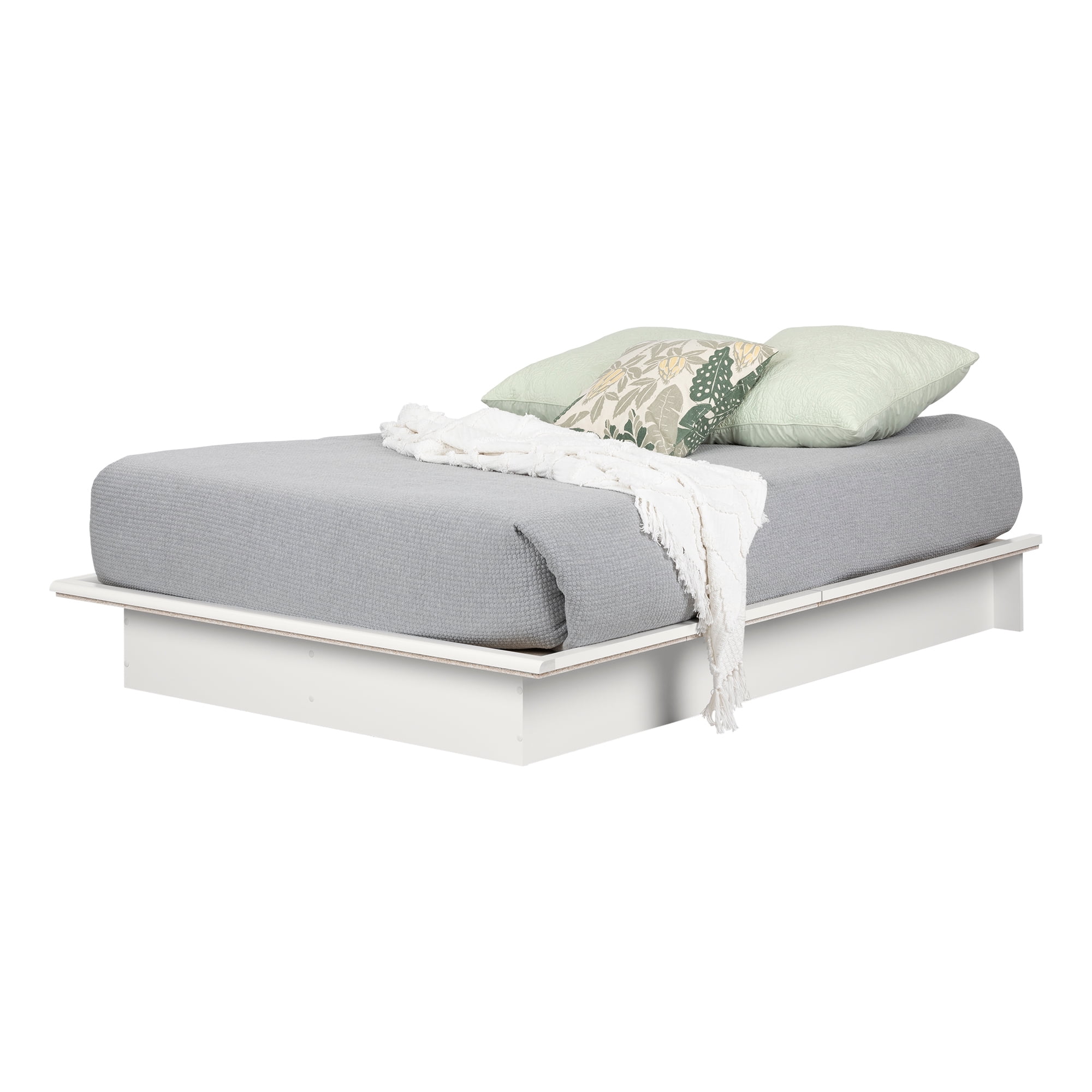 South Shore Basics 54" Full Size Platform Bed with Molding, White