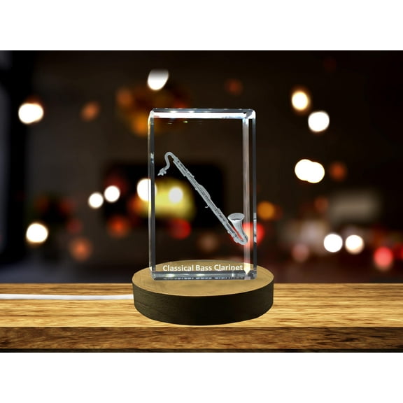Bass Clarinet 3D Engraved Crystal Keepsake/Gift/Decor/Collectible/Clear/AB Crystal Collection