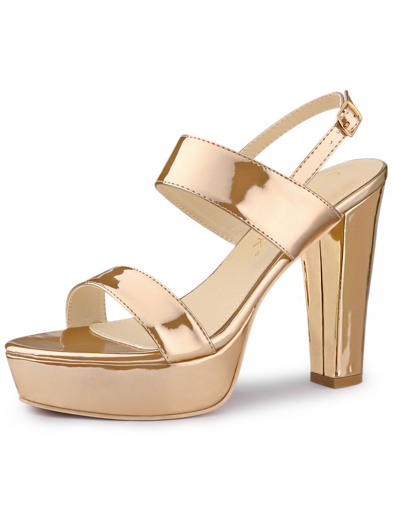 Women/'s Platform Block Heels Sandals Ankle Strap Patent Leather Slingback Shoes
