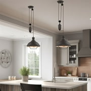 Kira Home Sequoia 13 Farmhouse Pulley Pendant Light, Retractable Design, Adjustable Height, Oil-Rubbed Bronze