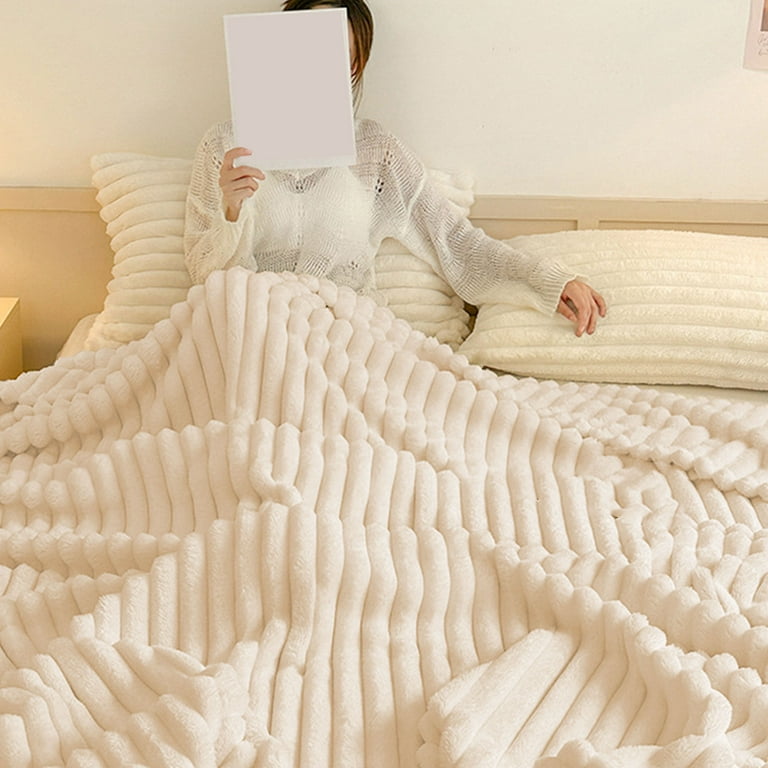 Super Soft Knit Throw Blanket – Lightweight Fluffy Blanket For Couch, Bed, 50x60 Inches, Cream
