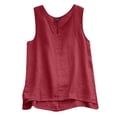 thumbnail image 1 of Camisetas sin mangas para las mujeres Camiseta sin mangas de verano para mujer con botón plisado suelto y cuello cuadrado sin mangas con dobladillo curvo fluido (Red, M), 1 of 4
