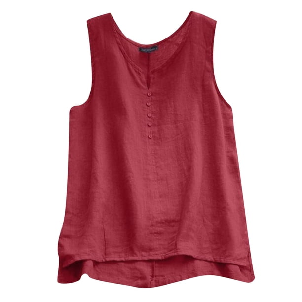 Camiseta sin mangas con cuello cuadrado, plisada y botones, para mujer, veraniega y fluida