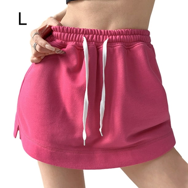 Women Shorts Skirts Dress Solid Casual Drawstring Mini High Waist