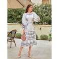 thumbnail image 5 of White Floral Embroidered Lantern Sleeve Ruffle Hem Midi Dress, 5 of 6