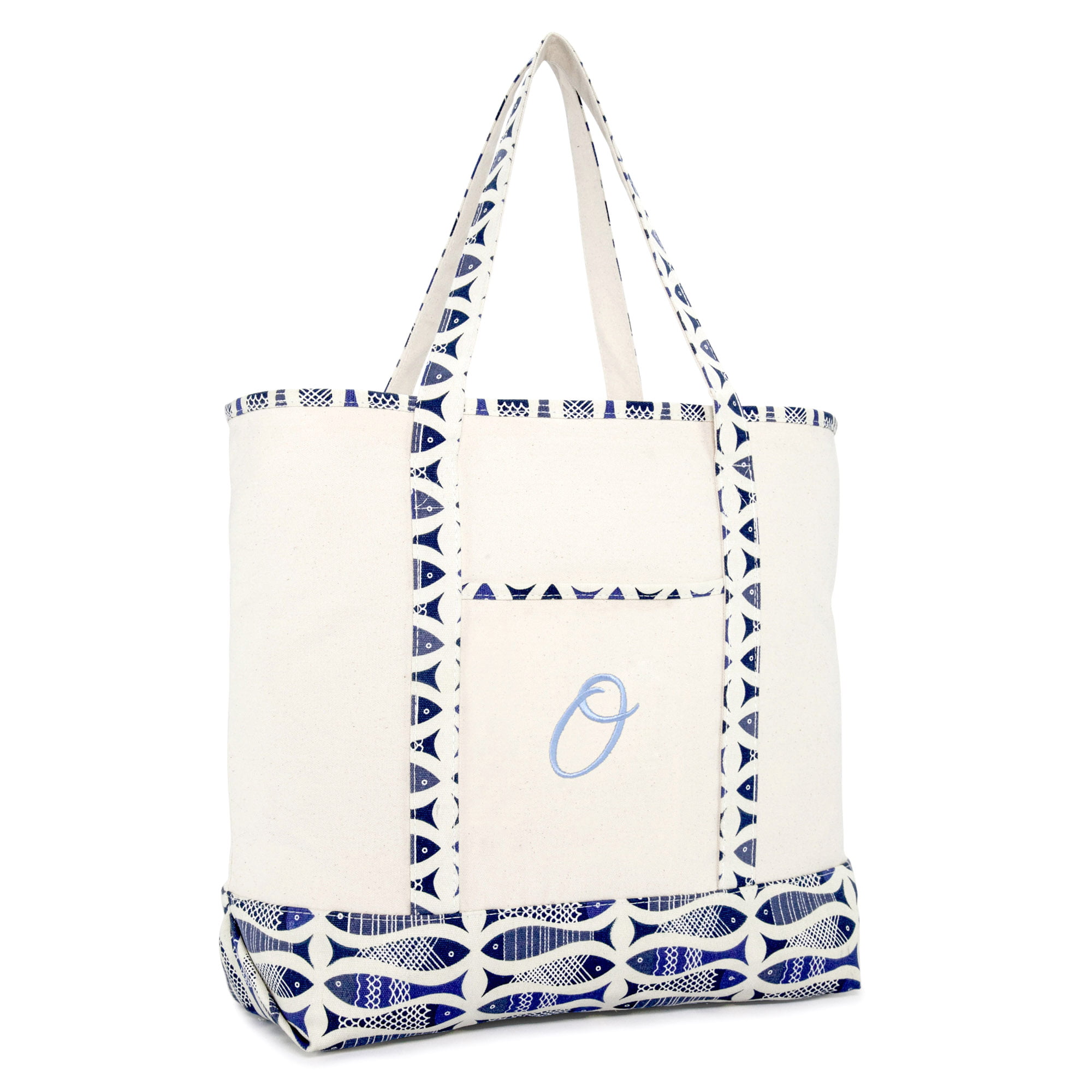 Z DALIX Premium Beach Bags Striped Navy Blue Zippered Tote Bag Monogrammed A