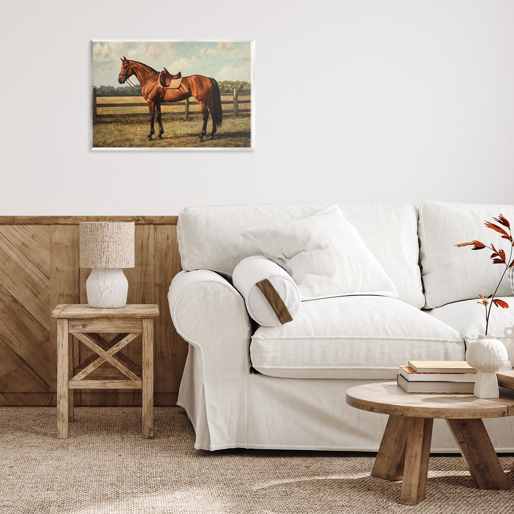 Stupell Industries Chocolate Stag Saddled in Pasture Wall Plaque Art, design by Petal Prints Design