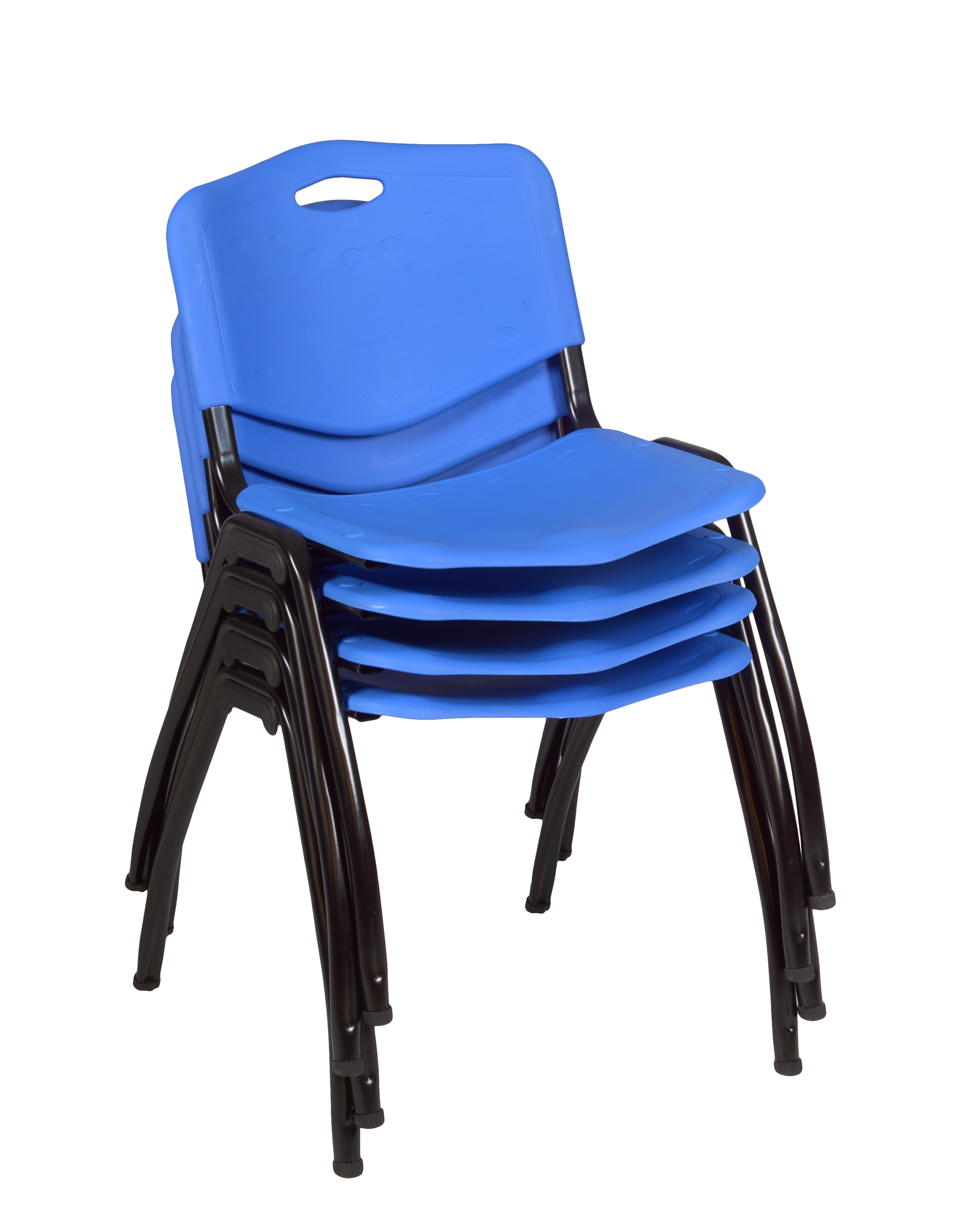 Regency Kobe 72 x 24 in. T-Base Training Seminar Table- Cherry, 2 M Stack Chairs- Blue