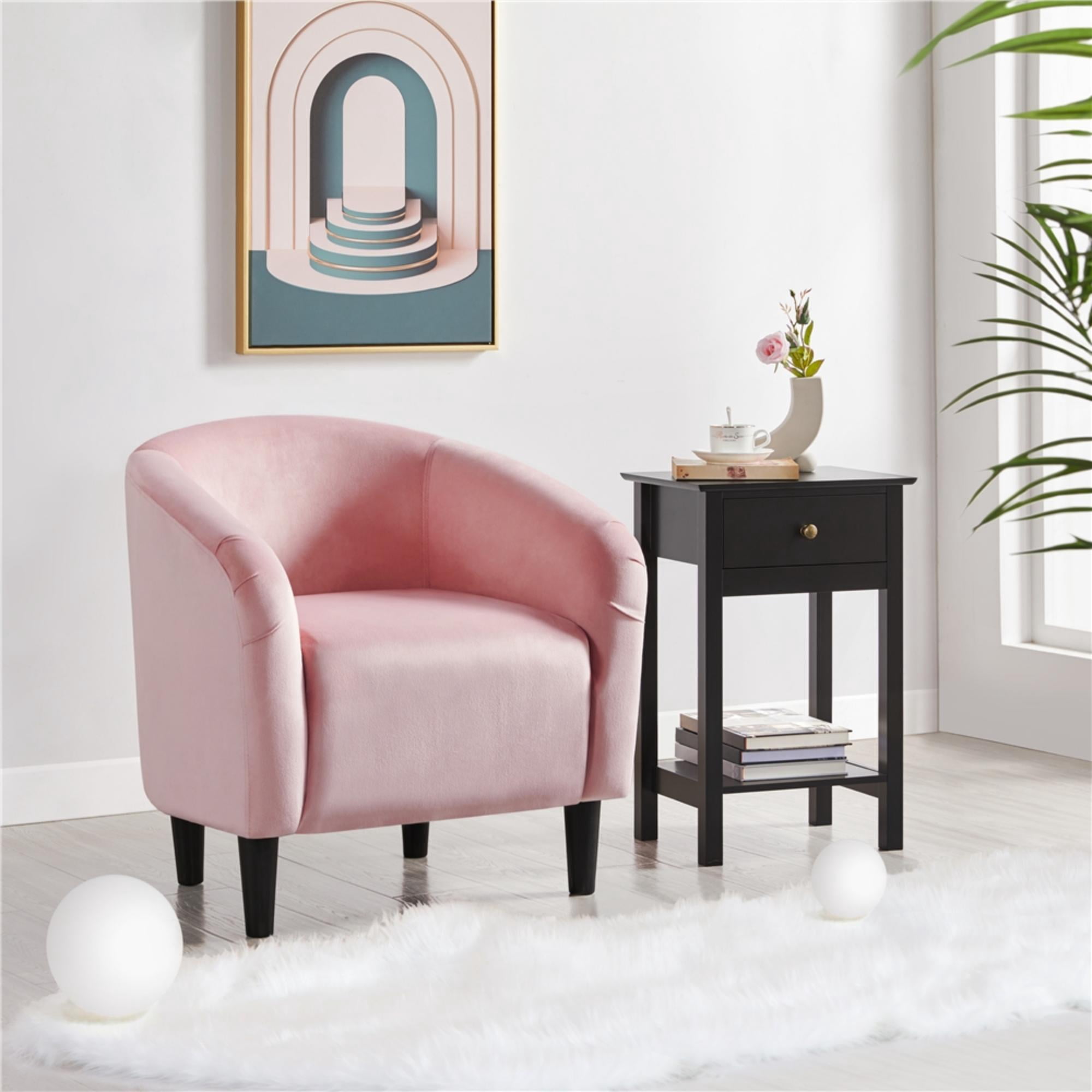 Alden Design Upholstered Barrel Accent Chair for Livingroom, Pink Velvet