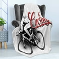 thumbnail image 4 of Sports Soft Flannel Fleece Blanket, Cycling Man Illustration Dotted Setting Biking Athletics Human Powered Vehicle, Cozy Plush for Indoor and Outdoor Use, 50" x 70", Black White Red, by Ambesonne, 4 of 5